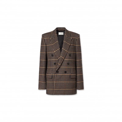 YSL HOUNDSTOOTH DOUBLE-BREASTED WOOL BLAZER